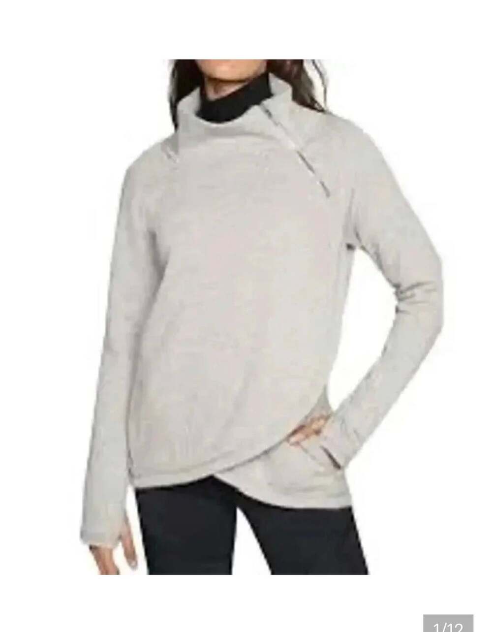 Athleta Cozy Karma Asymmetrical Pullover Sweatshirt Gray XS